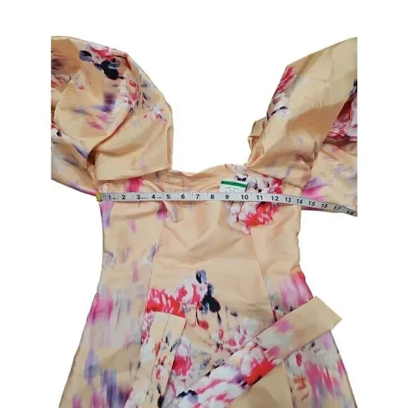 NWOT ASOS Orange Floral Puff Sleeve Dress Size US 2 - Picture 8 of 11